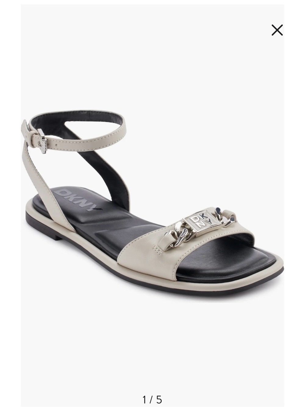 DKNY Cream Ankle-Strap Sandal with Silver Chain Accent